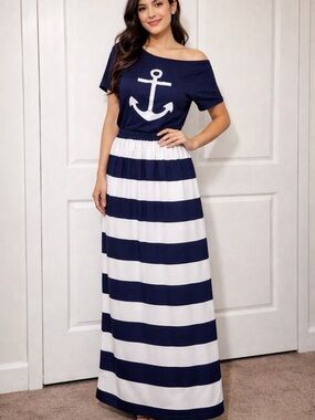 Blue and White Logo Top Anchor Stripped Skirt set